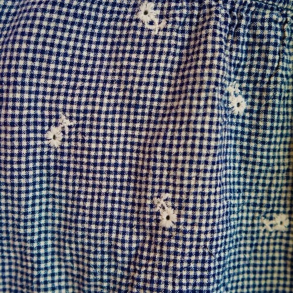 Madewell Floral Embroidered Gingham Shirred Short Puff Sleeve Blouse Top Size XL - Picture 10 of 11